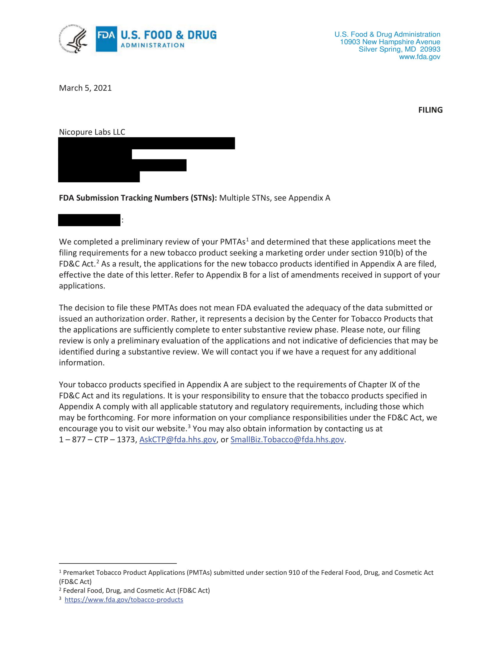 FDA Acceptance Letter